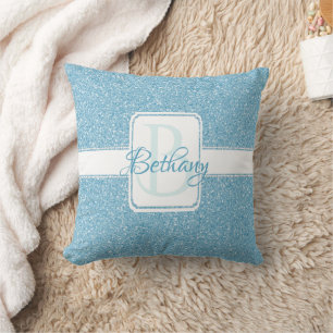 Blue Glitter Personalized Throw Pillow