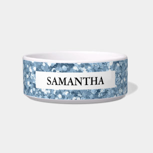 Blue Glitter Pet Name Bowl