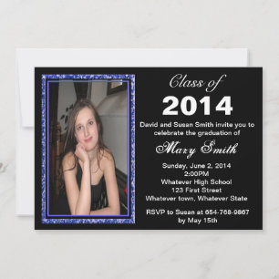 Blue Glitter Photo Frame Graduation Invitation