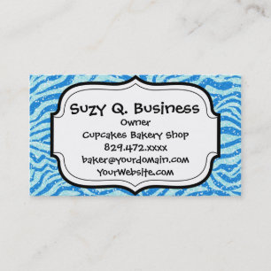 Blue Glitter Print Zebra Stripe Pattern Business Card