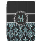 Blue Glitter Printed, Black Damask Personalized