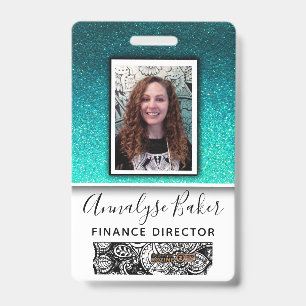 Blue Glitter Professional CNA Nurse Photo Name Badge