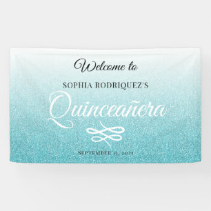Blue Glitter Quinceañera 15th Birthday Welcome Banner