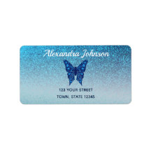 Blue Glitter Quinceañera Return Address