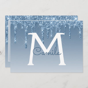 Blue Glitter Quinceanera Save the Date Invitation