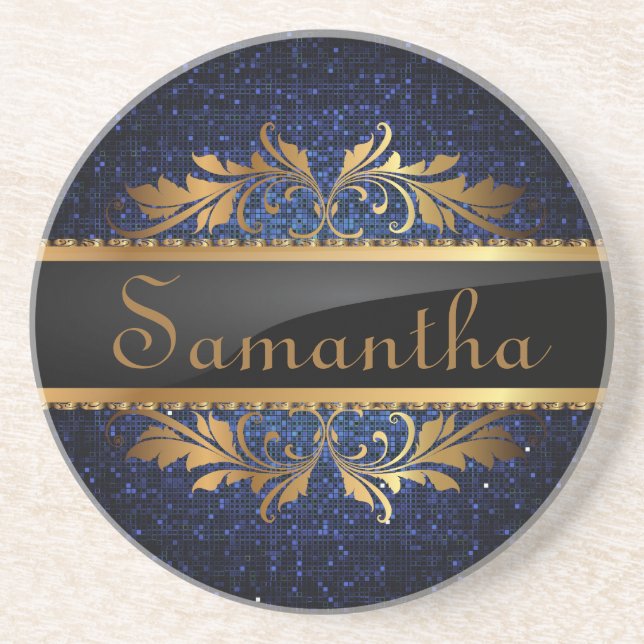 Blue Glitter Sequin Disco Glitz Pattern Coasters (Front)
