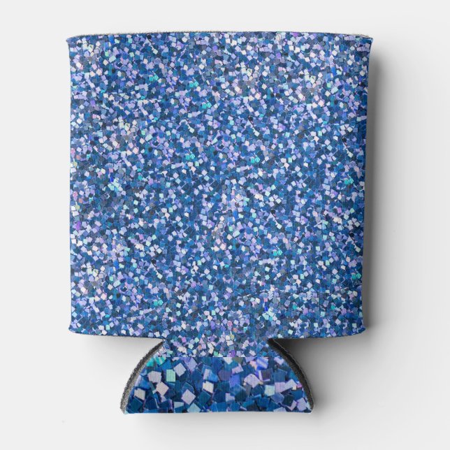 Blue Glitter: Shiny Abstract Background Can Cooler (Front)