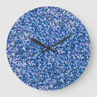 Blue Glitter: Shiny Abstract Background Large Clock