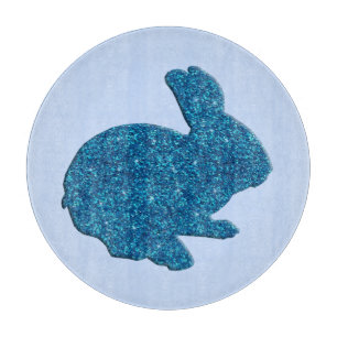 Blue Glitter Silhouette Easter Bunny Cutting Board