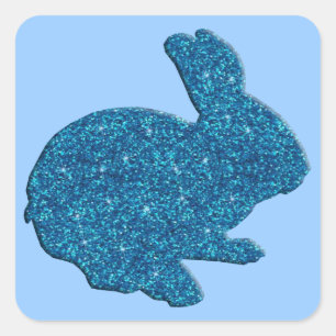 Blue Glitter Silhouette Easter Bunny Stickers