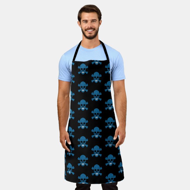 Blue Glitter Skull And Crossbones Apron (Worn)