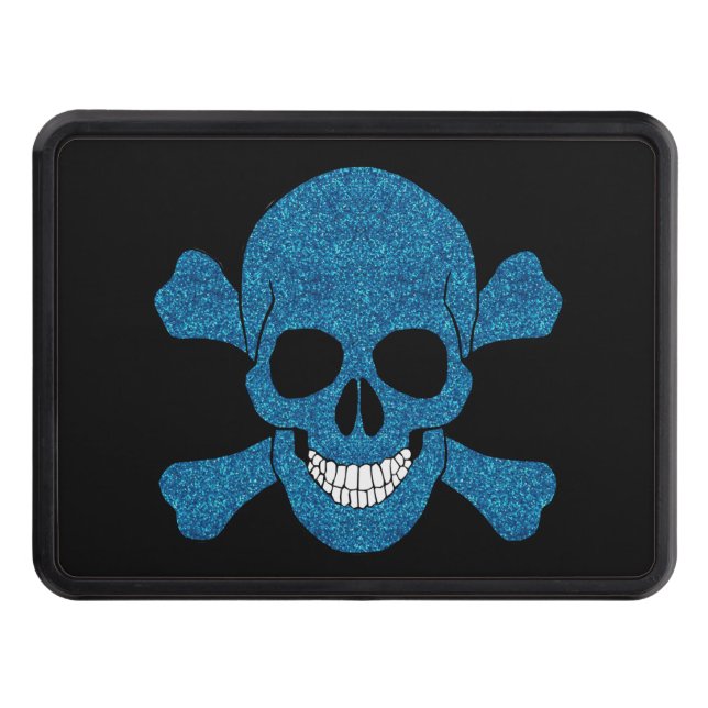 Blue Glitter Skull And Crossbones Trailer Hitch Cover (Front)