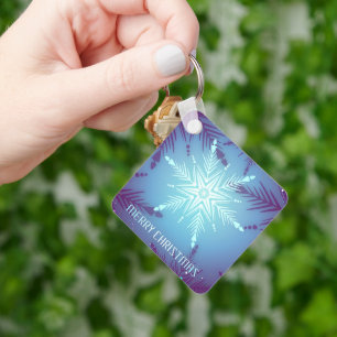 Blue Glitter Snow Star Flakes Keychain