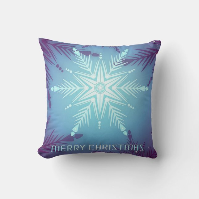Blue Glitter Snow Star Flakes Throw Pillow (Front)