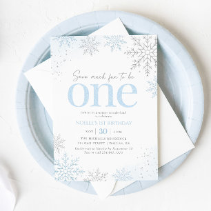 Blue Glitter Snowflake 1st Birthday Invitation