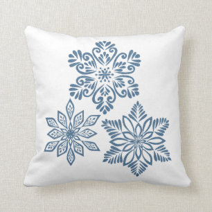 Blue Glitter Snowflakes White Christmas Throw Pillow