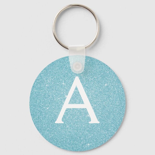 Blue Glitter & Sparkle Monogram Keychain (Front)