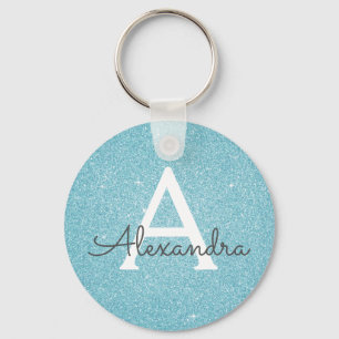 Blue Glitter & Sparkle Monogram Keychain