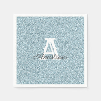 Blue Glitter & Sparkle Monogram Napkin
