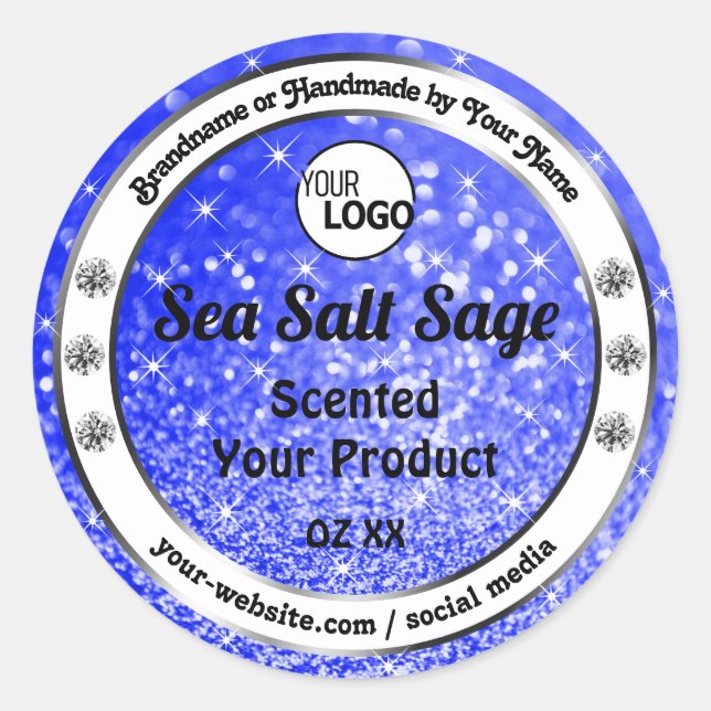 Blue Glitter Sparkling Stars Product Labels Logo (Front)