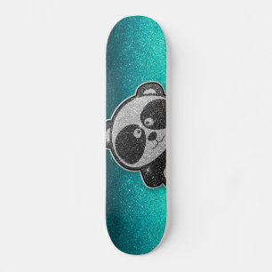 Blue Glitter Sparkly Black White Panda Sparkle Skateboard