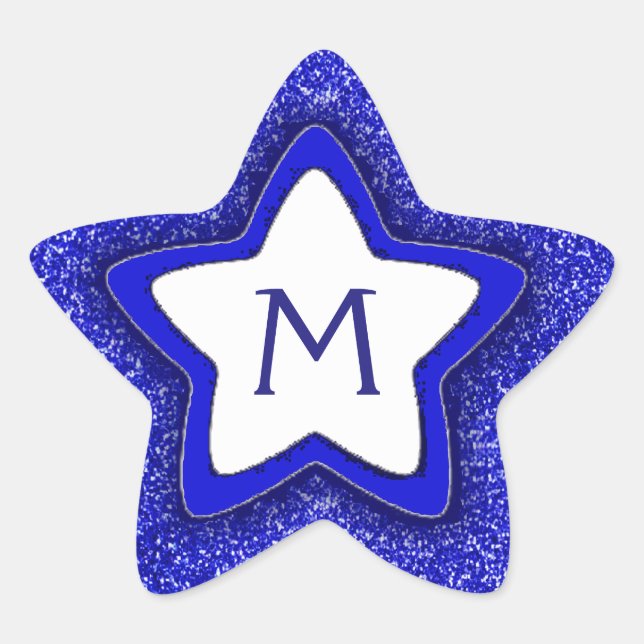 Blue glitter star customizable monogram stickers (Front)