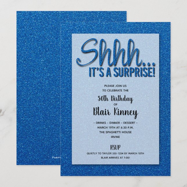Blue Glitter SURPRISE Birthday Invitations (Front/Back)
