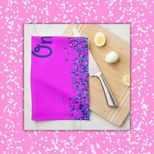 Blue Glitter & Text on Pink- Coolest Vibes Only   Kitchen Towel