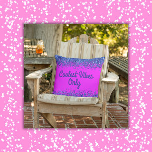 Blue Glitter & Text on Pink- Coolest Vibes Only   Outdoor Pillow