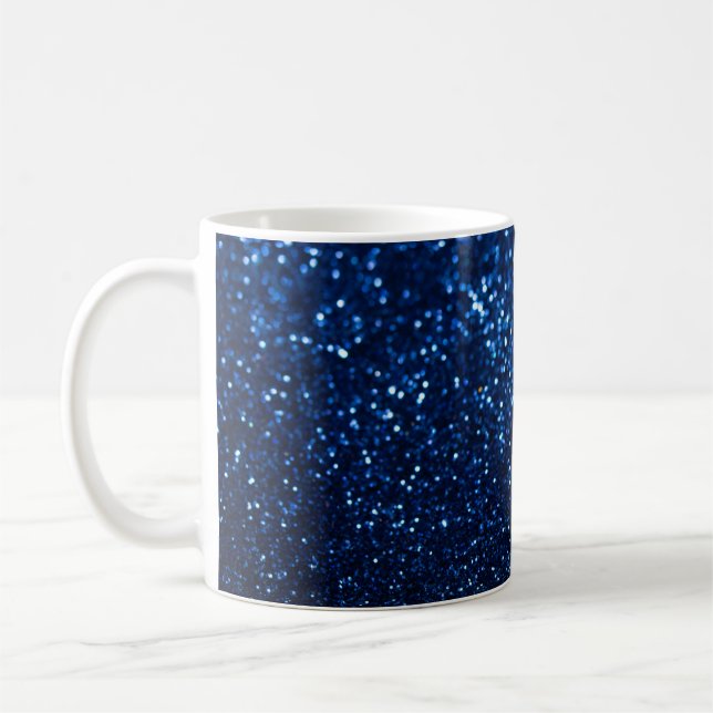 Blue Glitter Texture Festive Sparkle Coffee Mug (Left)