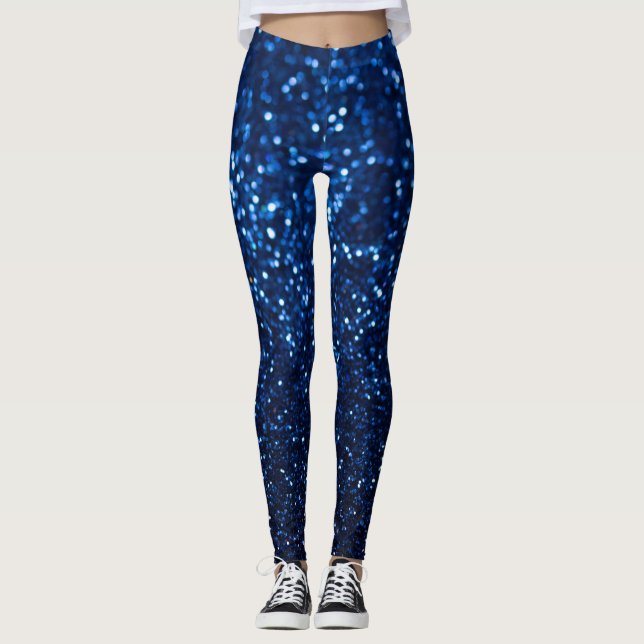Blue Glitter Texture Festive Sparkle Leggings (Front)