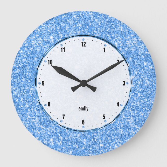 Blue Glitter Texture Print Large Clock (Front)