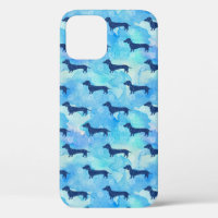 Blue Glitter Watercolor Dachshund Pattern Adult Cl