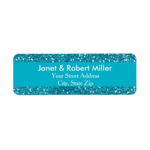 Blue Glitter Wedding Return Address