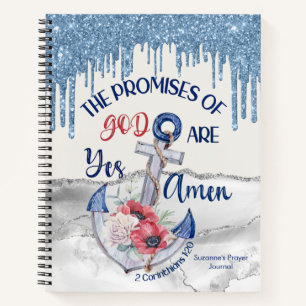 Blue Glitter Yes And Amen 2 Corinthians 1:20 Bible Notebook