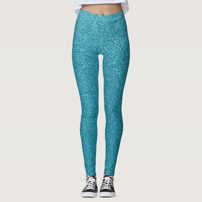 Blue Glittered Look Leggings (Front)