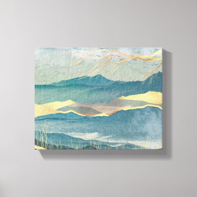 Blue & Glittering Gold Landscape Canvas Print (Front)
