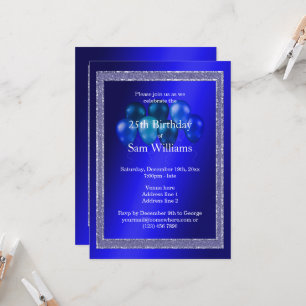 Blue Glitters & Birthday Balloons Invitation