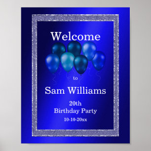 Blue Glitters & Birthday Balloons Poster