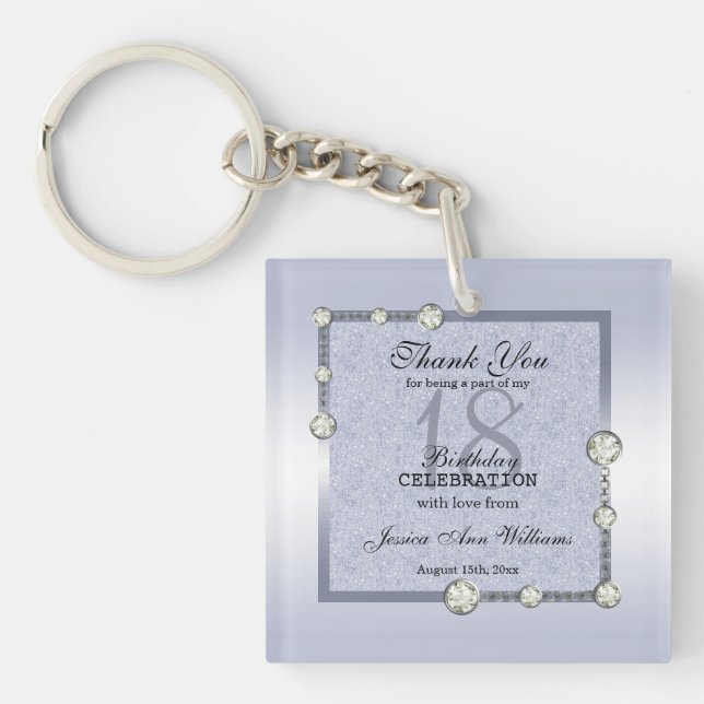 Blue Glitters & Diamond Decoration Birthday     Keychain (Front)