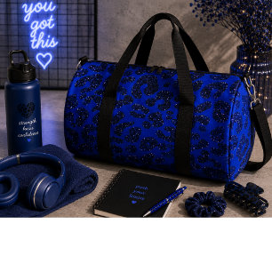Blue Glittery Leopard Pattern Duffle Bag
