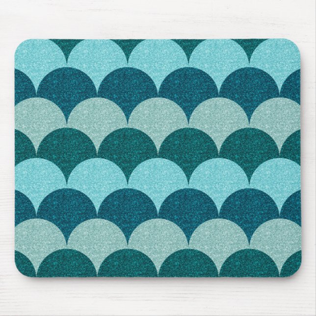 Blue Glittery Mermaid Scales Pattern Mouse Pad (Front)