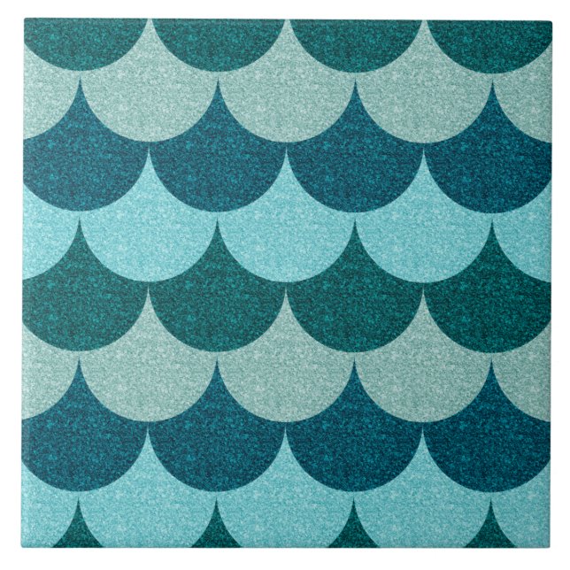 Blue Glittery Mermaid Scales Pattern Tile (Front)