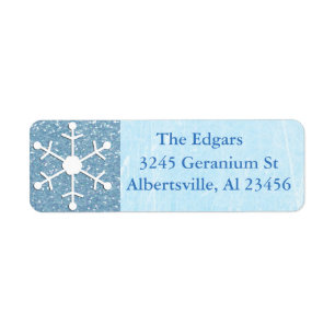 Blue Glittery Snowflake Address Return Label