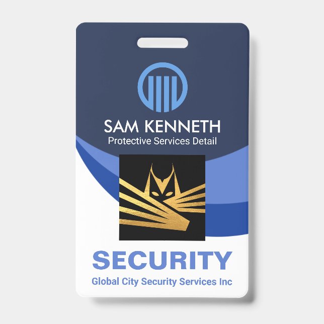 Blue Global Wave Press Staff Photo Security Badge (Front)