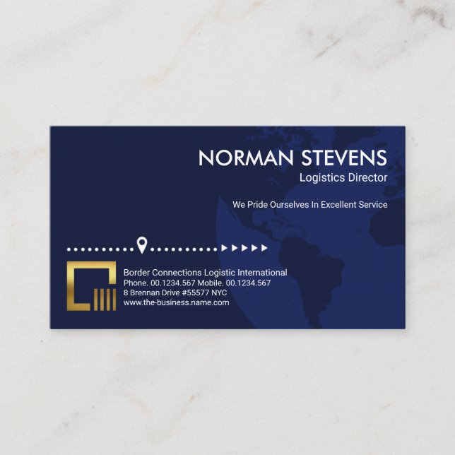 Blue Globe Earth Location Direction Logistics Business Card (Front)