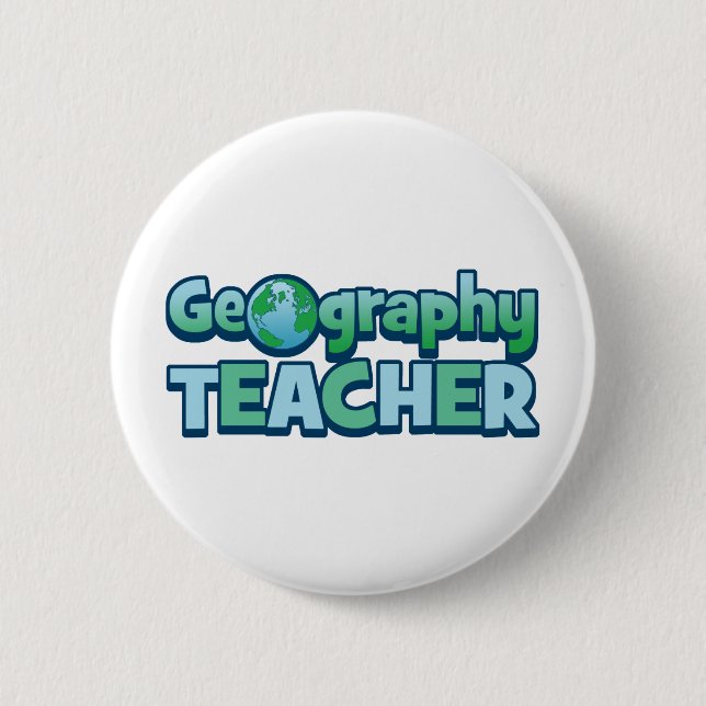 Blue Globe Geography Teacher 2 Inch Round Button (Front)