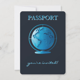 Blue Globe Passport Travel Baby Shower Invitation