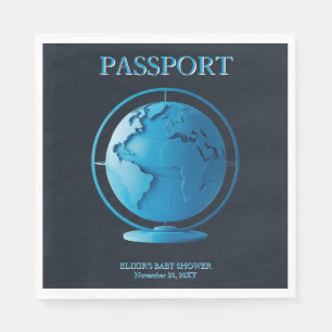 Blue Globe Passport Travel Baby Shower Napkin