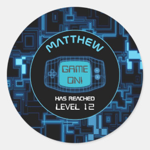 Blue Glow Handheld Console Classic Round Sticker